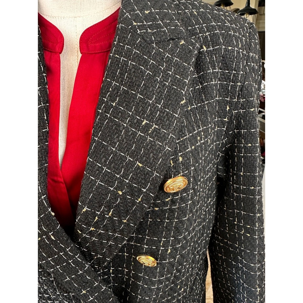 Elleven NWT SZ LGE Black Gold Plaid Double Breasted Blazer Jacket - Picture 9 of 16